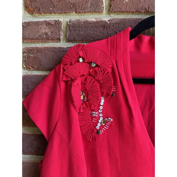 Taylor Embellished Shoulder Dress‎ size 18W Red with Pockets - Picture 7 of 13